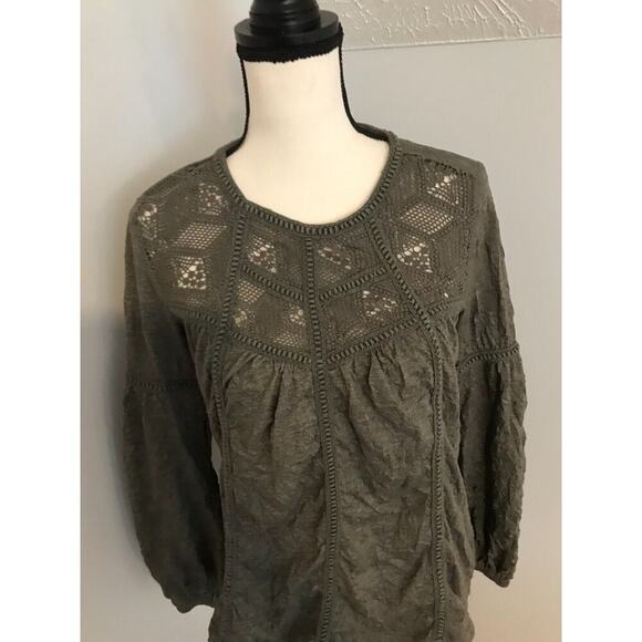 Sundance Women's Long-Sleeve Royal Rosie Olivenight Green Crinkle Top - Small - Picture 2 of 10